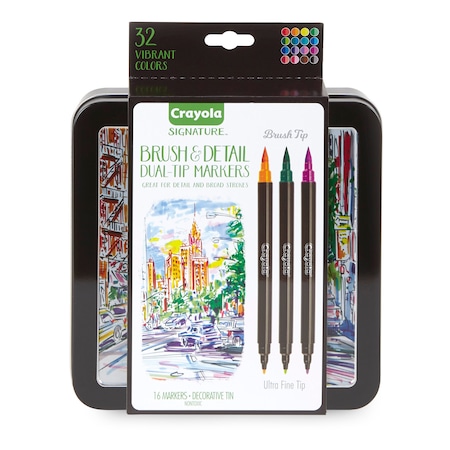 Crayola Crayola Signature Brush + Detail Dual-Tip Markers, Pack of 16 BIN586501